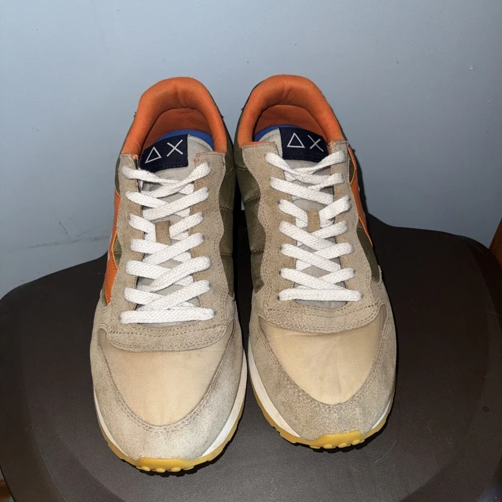 Sun68 Sneakers Uomo Jaki Bicolor Men's 12.5 Olive Orange Suede Nylon Shoes EUC